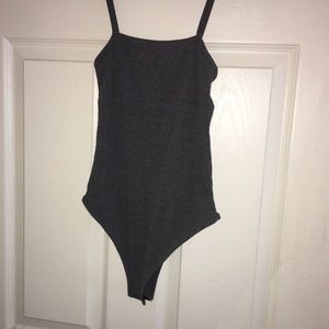 Charcoal gray thong body suit